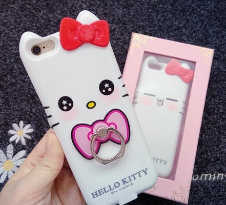 Iphone 7 Apple téléphonent le cas Hello Kitty de banque de puissance avec le support d'anneau 4000 heure-milliampère