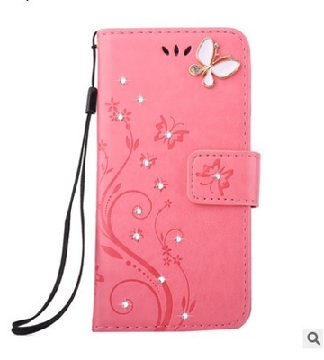 Cas de téléphone de diamant de fleurs de papillon de cuir d'unité centrale d'IPHONE6S pour l'iPhone 8